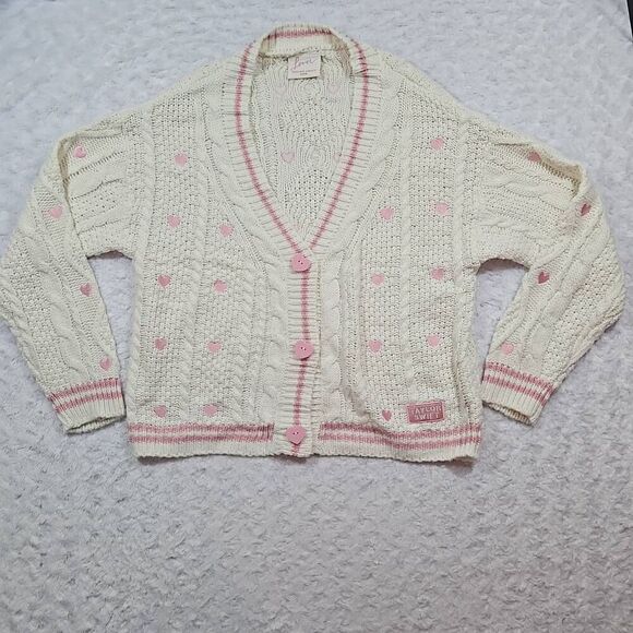 Taylor Swift "Lover" Cardigan Womens XS / S Pink Heart Buttons Valentines Day - Picture 1 of 9